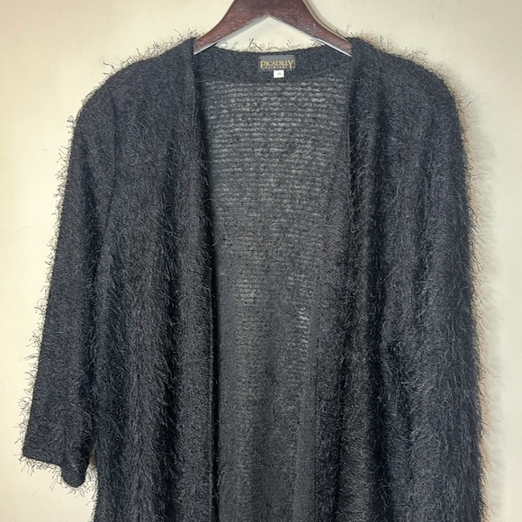 PICADILLY FASHION Fuzzy Open Front Long Black Cardigan Sweater - Picture 7 of 13